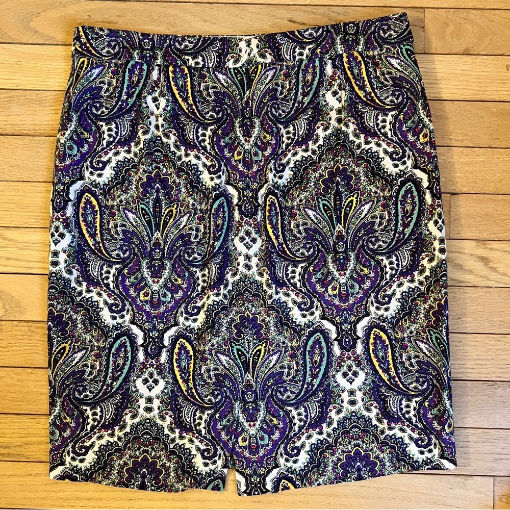 J. Crew ‘The Pencil Skirt’ Purple Paisley Size 10